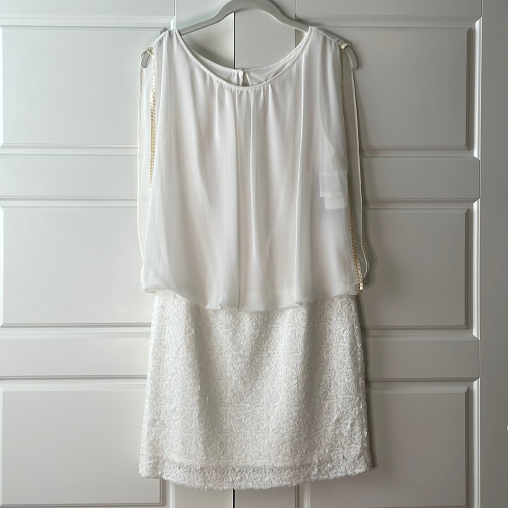 Aidan Mattox white sequin blouse dress 6 NWT